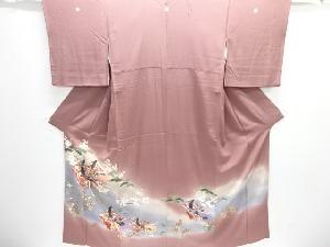 寿光織　十二単模様五つ紋色留袖(比翼付き)